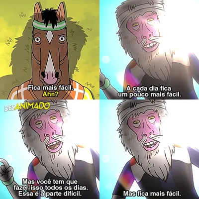 Cena da série Bojack Horseman sobre precisar correr todos os dias para ficar mais fácil.